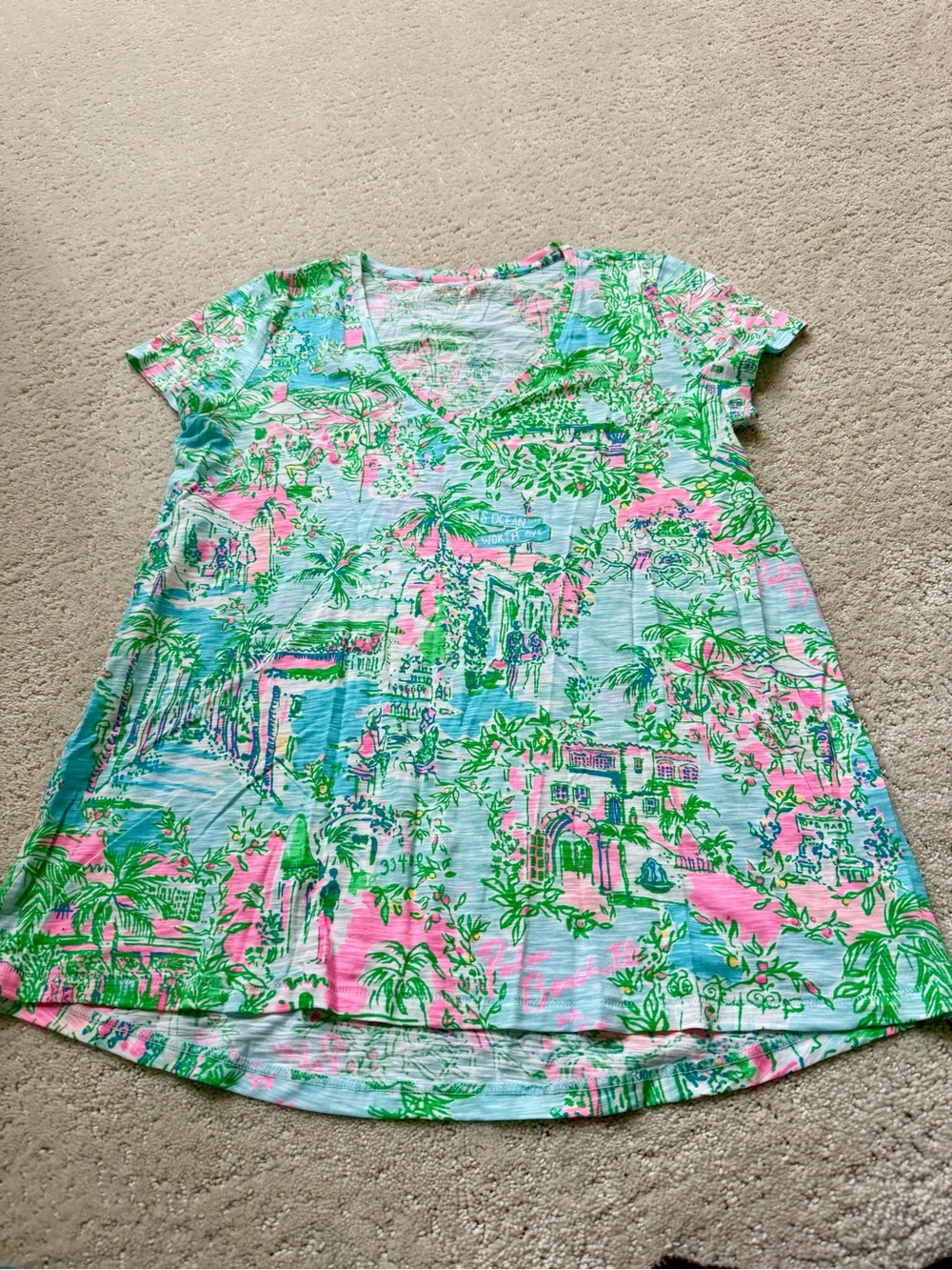 Lilly Pulitzer Pink, Green & Blue Tropical V-Neck Tee